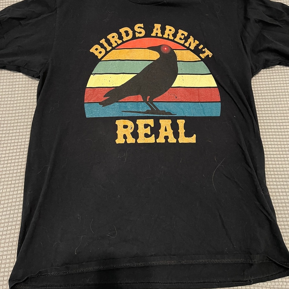 Black Graphic T-Shirt - Birds Aren't Real size large